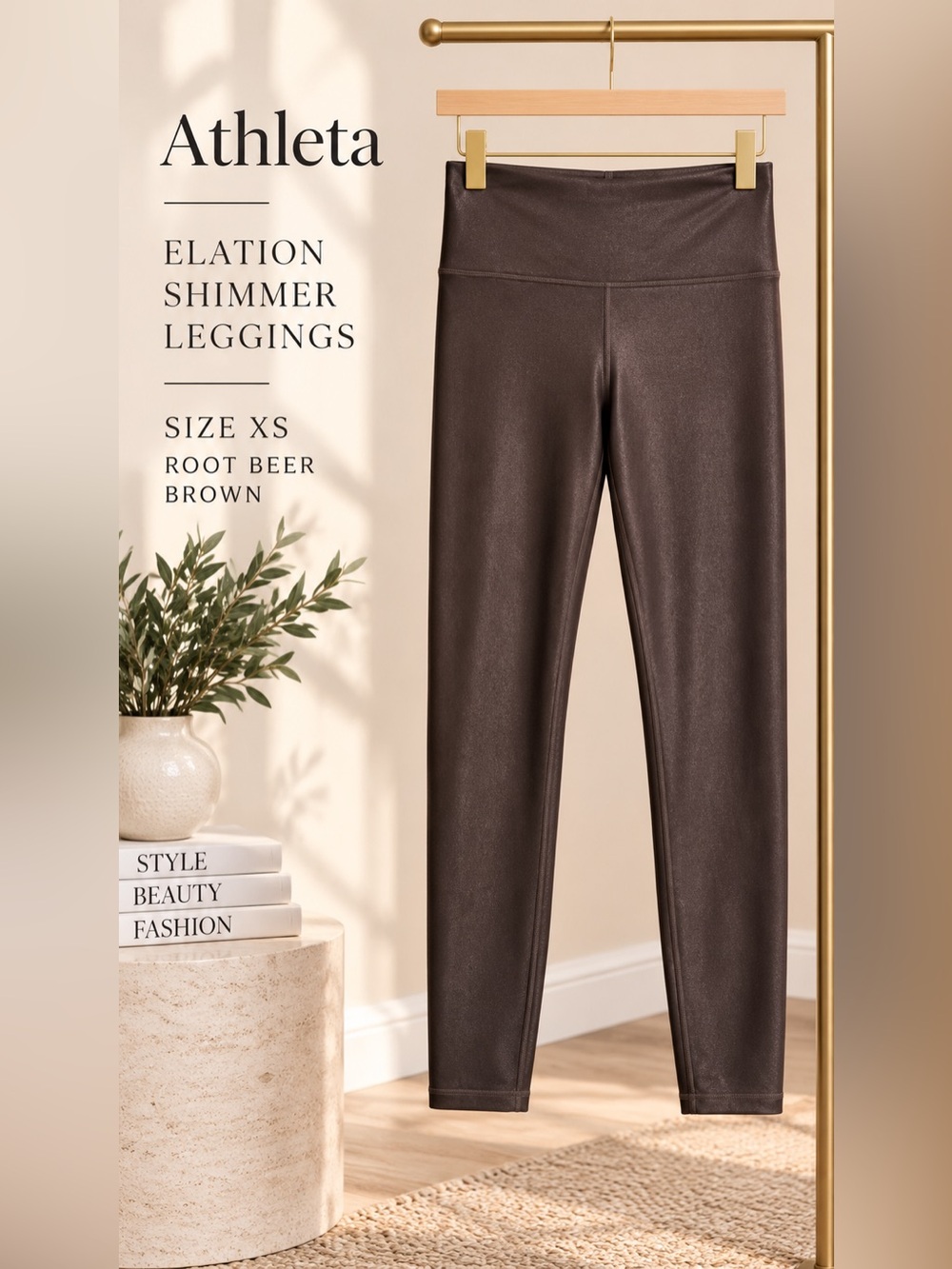 Athleta Elation Shimmer High Rise Leggings Root Beer Brown Size XS